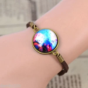 Blue/Red UNIVERSE BRACELET GLASS CABOCHON KOREA CASHMERE Lobster Clasp NEW - Picture 1 of 2