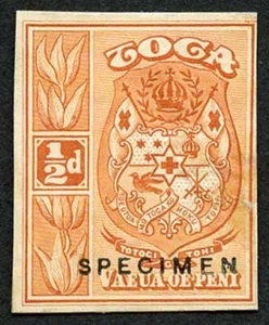 Tonga SG55var 1920 1/2d Sample Proof (ca. 1922) auf Karte montiert - Bild 1 von 1
