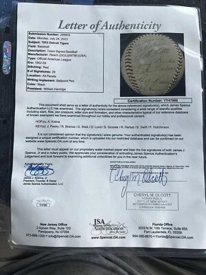 Detroit Tigers 1953 team-signed baseball 29 Signatures Al Kaline Rookie JSA cert - Image 1 of 4