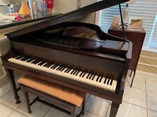 EVERETT ANTIQUE BABY GRAND PIANO 1890's double legs w/chair sheet music cabinet