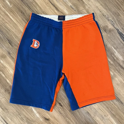 Men’s Vintage 80s Denver Broncos Color Block Sweat Pant Shorts Sz M Blue Orange Cover