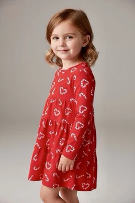 Gymboree Acogedor Cutie Bastón de Caramelo Vestido Corazón Rojo Invierno Vacaciones Navidad Niñas 7 Foto 1 de 4