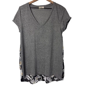 ANTHROPOLOGIE T.LA GEBLÜMT GRAU SCHWARZ WEISS DAMEN KURZARM BLUSE GRÖSSE XS - Bild 1 von 6