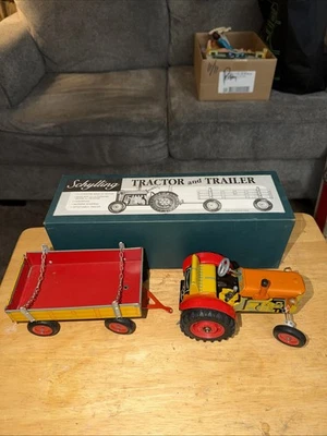 Vintage Schylling Tractor and Trailer Wind-up Tin Toy With BOX!! - Image 1 of 4