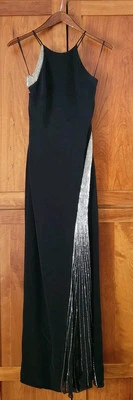 Sexy Vestido Y2K Cache De Colección Negro Seda Con Cuentas Talla 2 Plateado Cóctel Tirantes Etéreo  Foto 1 de 4