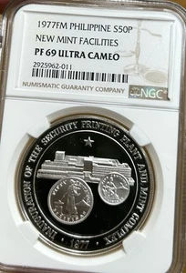 1977 Philippines 50 Piso Silver Coin NGC PF69 Ultra Cameo S50P - Picture 1 of 2