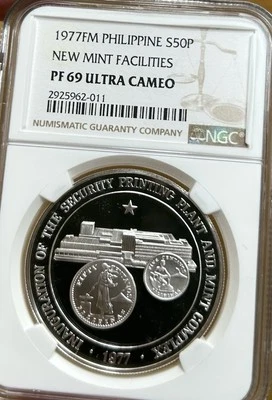 1977 Philippines 50 Piso Silver Coin NGC PF69 Ultra Cameo S50P - Image 1 of 2