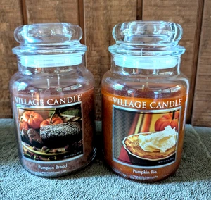 (2) VILLAGE CANDLES / 21.25 oz Jar Candle (2-Wicks) PUMPKIN BREAD & PUMPKIN PIE - Picture 1 of 1