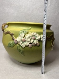Roseville Green Apple Blossom Jardiniere Pottery #303-10 EUC FREE SHIPPING B14 - Picture 1 of 17