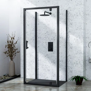 Matt Black Pivot Door 3-Sided Shower Enclosure Walk In Cubicle Glass Side Panels - Picture 1 of 65