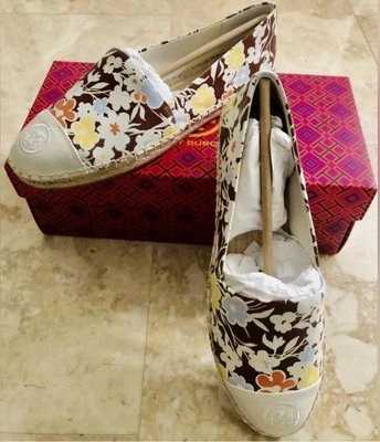 全新带盒 Tory Burch Color Block Flat Espadrille 尺寸 7.5 Reverie/全新象牙白 — 第 1/4 张图片