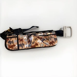 LeSportsac Waist Fanny Pack Belt Back Scottie Dog Brown Spotted Nylon Bag - Picture 1 of 3