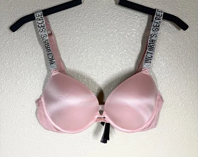 Victoria's Secret Bombshell Add-2-Cups Push-Up Bra 34C Pink Shine Strap - Image 1 of 4
