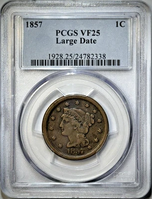 1857 Braided Hair Large Cent - PCGS VF25 "Large Date" - Image 1 of 4