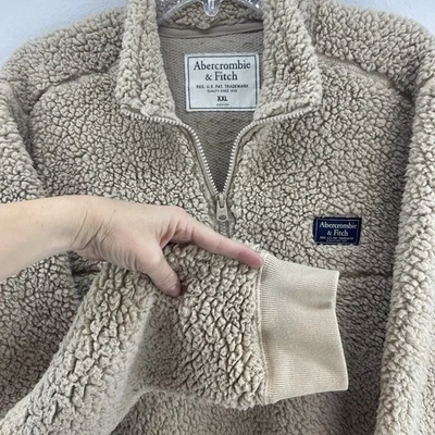 Chaqueta Pullover Abercrombie & Fitch Hombre Sherpa Polar XXL Beige Oso de Peluche Foto 1 de 4