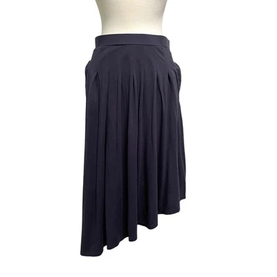 Garnet Hill Asymmetrical Pleated Pull-On Skirt Classic Blue size Medium - Image 1 of 4