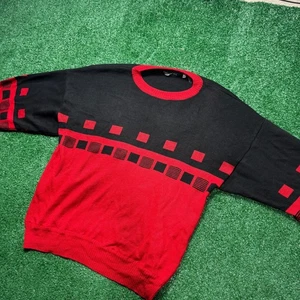 Vintage The Imports Sweater Mens Geometric Black Red Crew Neck Pullover - Picture 1 of 10