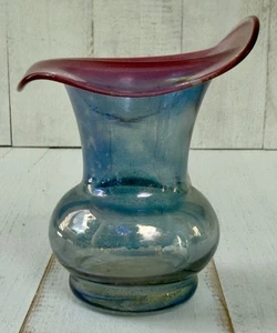 Dunbar Flint Glass Co. Jack In The Pulpit Iridescent Pink And Blue 3” Vase - Picture 1 of 3