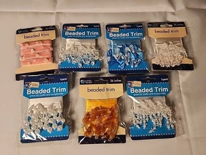 Lot Of 7 New Crafters Square Beaded Trim 1 Yard Each Pack Various Colors - Picture 1 of 9