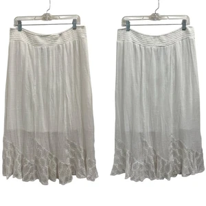 Falda midi blanca Apt.9 dobladillo de encaje cintura fruncida rayón cabaña campesina pradera boho - Imagen 1 de 9