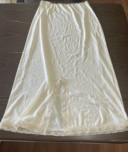 Vtg Lorraine Beige Lace Nylon Long HALF SLIP Small Lace Trim Front Slit 33” - Picture 1 of 6