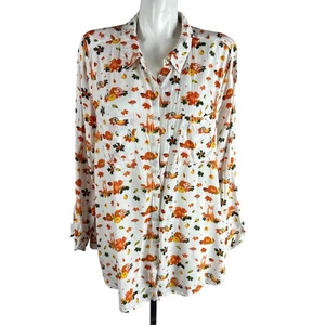 Modcloth Halloween Blouse Size 2X Fall Harvest Critters Fox Mushroom Pumpkin - Picture 1 of 5
