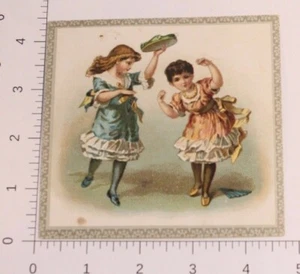 Victorian Trade Card Two Girls In Dresses Dancing VTC 4 - Bild 1 von 2