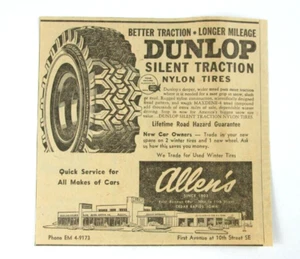 1963 Dunlop Tires Nylon Tires Allen's Store Print Ad Cutout - Picture 1 of 2