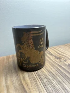 Vintage Federal Milk Glass Zodiac Capricorn Sea Goat Coffee Mug Black and Gold - Picture 1 of 4
