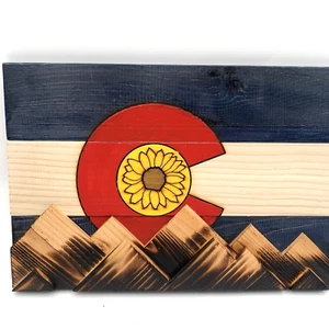 Sonnenblume Colorado Flagge Holz Wandkunst 15"x10" 5280 Cottagecore Americana - Bild 1 von 7