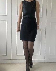 Theory Black Fitted Dress With Leather Top Uk8 - Picture 1 of 12