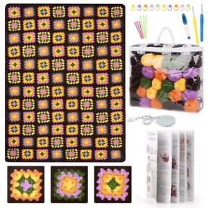 Crochet Kit for Beginners Large Basic Granny Square Crochet Blanket Kit 63 - Picture 1 of 9