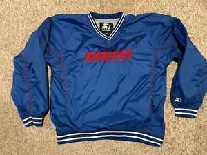 Vintage Starter Kansas KU Windbreaker Youth XL XLarge blau Pullover V-Ausschnitt NCAA - Bild 1 von 5