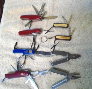 Lot of 8 Pocket Knives 4 Swiss Style - 2 Utility Style - 2 Plier Style - Picture 1 of 1