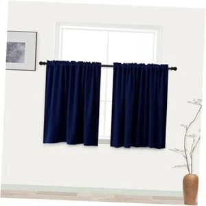 Blue Bathroom Curtains Window,Short Blackout 34"W x 36"L (Pack of 2) Navy Blue - Picture 1 of 8