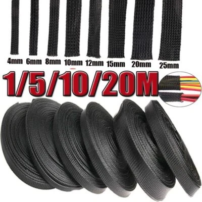 Insulated Braid Sleeving Tight PET Wire Cable Protection 4/6/8/10/12/15/20/25mm - Image 1 of 4