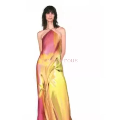 Nuevo Vestido Midi Para Mujer ZARA Espalda Sin Espalda Satén Tie-Dye XS-L Foto 1 de 4