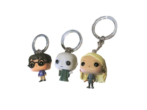 Lot of (3) Harry Potter Characters Figural 3D Keyrings - Harry, Voldemort, Luna Cover