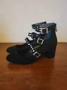 Charles David Womens Block Heel Studded Shoes Sz 7.5 Ankle Strap Black - Picture 1 of 7