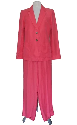 J.Crew Pink Pant Suit Set Linen Blend 2 Piece Blazer Flat Front Trouser 8/6 - Image 1 of 4