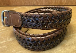 Mens SZ 38 Roundtree &York Braided leather Belt  tight Weave Silver Hardware - Picture 1 of 4
