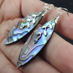 Pendientes de plata de ley 925 con forma de marquesa Paua abulón concha joyería, PAE-144 - Imagen 1 de 4