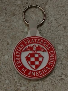 Portachiavi vintage UNIONE FRATERNA CROATA D'AMERICA con LOGO rosso e bianco - Foto 1 di 2