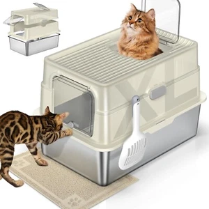 Stainless Steel Cat Litter Box with Lid, XL Extra Large Litter Box, 3-in-1 - Picture 1 of 7