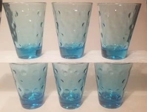 6 Vintage Hazel Atlas Capri Dots Juice Glasses 3 5/8" Turquoise Blue 5oz - Picture 1 of 5