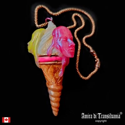 Necklace Pendant Art Deco Jewelry Doll Head Sweet Ice Cream Candy Jewel Charm - Image 1 of 4
