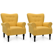 Giantex 2PCS Modern Accent Chairs w/Rubber Wood Legs&Tufted Back Yellow