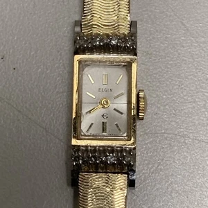 Vintage Elgin Watch Women 10K Solid Gold Diamond Plated Band Manual Wind - Picture 1 of 12