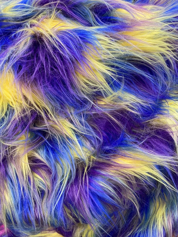 purple yellow blue Spike Faux Shaggy Upholstery Apparel fur fabric BY YARD 60" W - Image 1 of 1