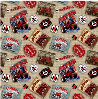 Tossed FARMALL Logos 2 Burlap  (10528) Fabric / Material - Image 1 of 4